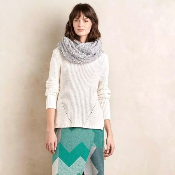 Anthropologie Moth High Low Hem Cowl Neck Knit Ivory Wool Blend Sweater - Picture 2 of 11